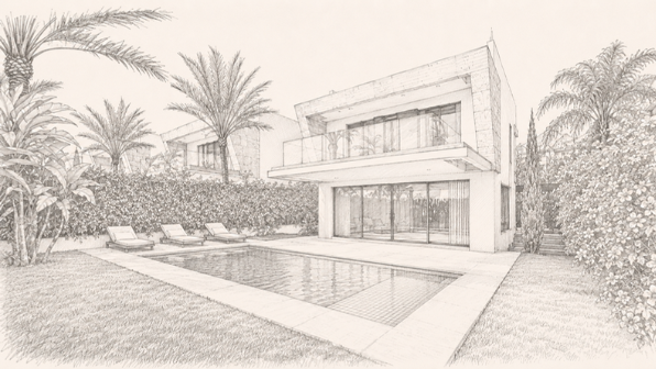 Modern Villa with Pool Sketch