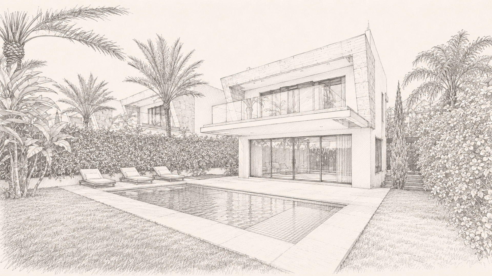 Luxury villa with pool sketch